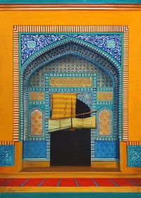 S. A. Noory, Shah Jahan Mosque - Thatta, 30 x 42 Inch, Acrylic on Canvas, Cityscape Painting, AC-SAN-132(R)